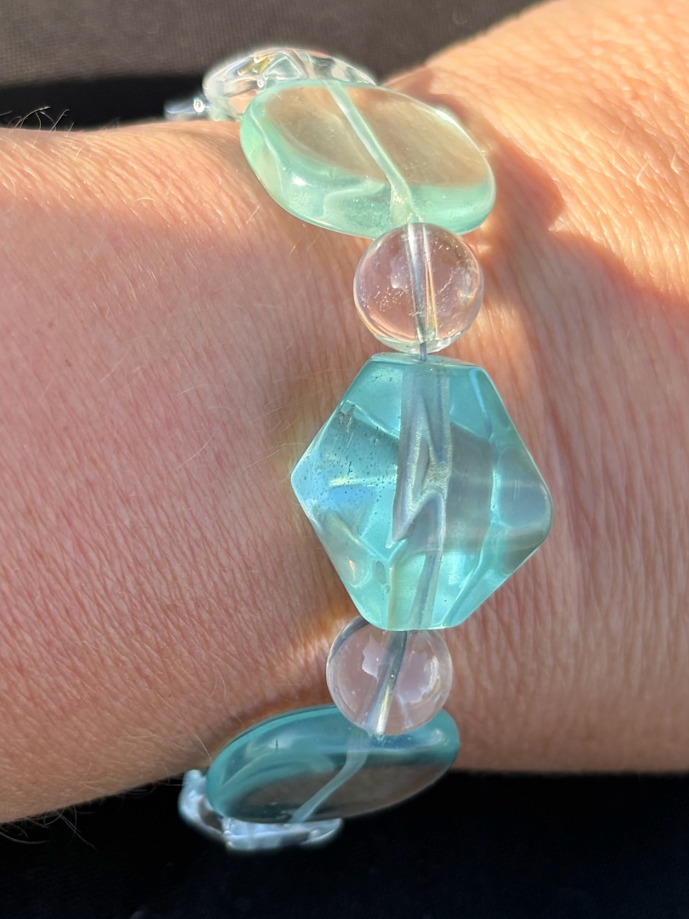 Fluorite, Aquamarine, Crystal .925 Artisan Hand Crafted Bracelet - Picture 6 of 7